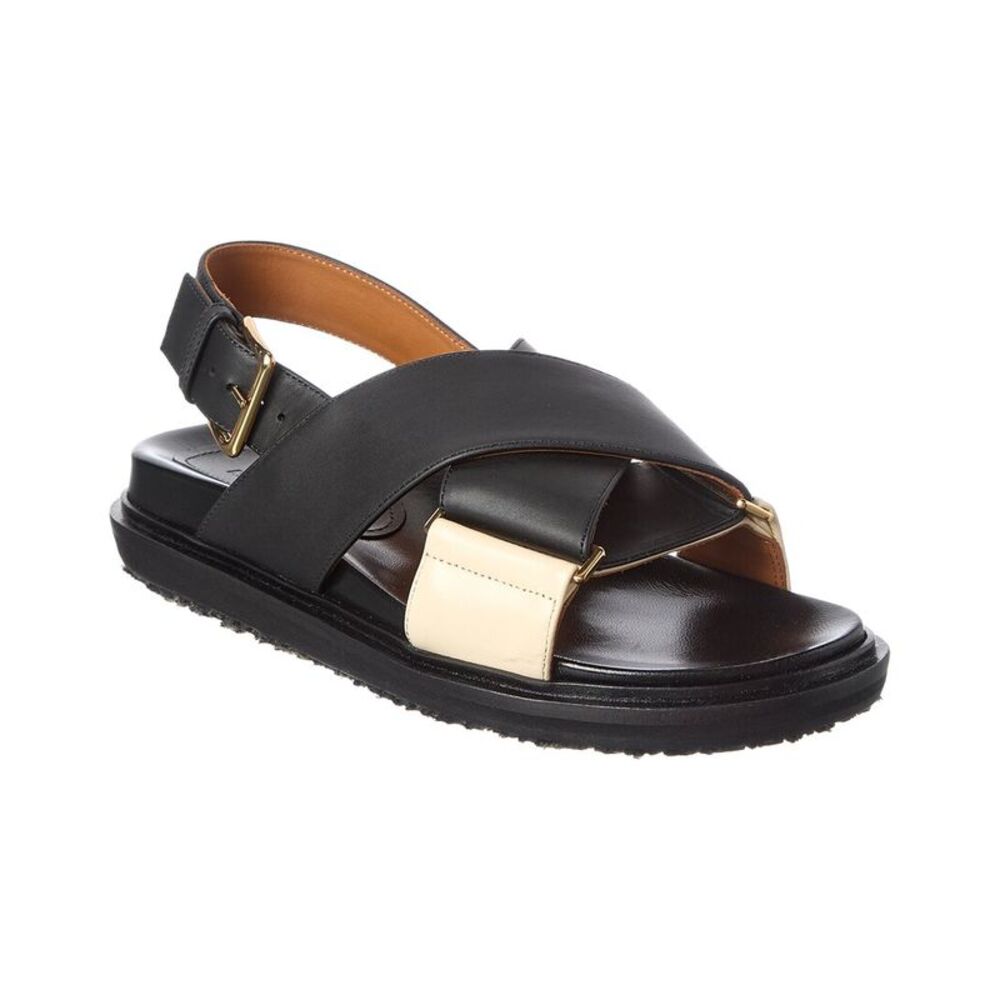 Marni Crisscross Fussbet Leather Sandal, Black